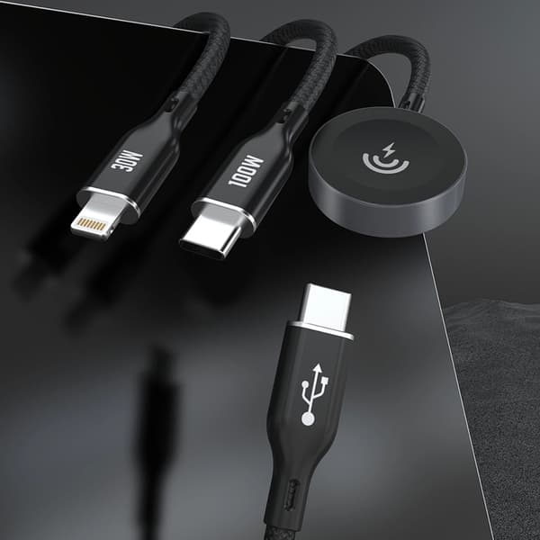 Dudao 3in1 Apple Watch oplader m/USB-C/Lightning-kabel A12Max Plus - Sort