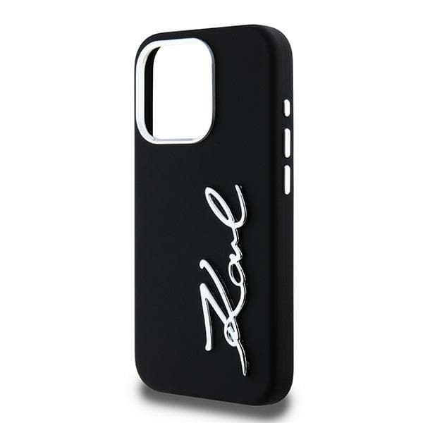Karl Lagerfeld telefontaske til iPhone 15 Pro MagSafe silikone metalscript