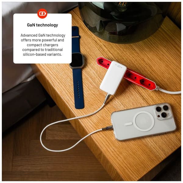 FIXED Slim GaN 90 Super Snabb 2x USB-C laddare 45W Vit