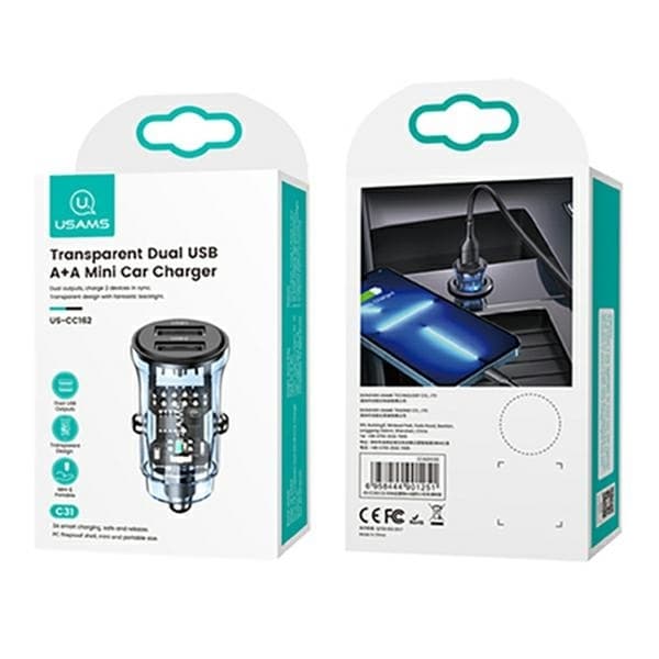 USAMS C31 Billaddare 2xUSB-A 3A - Blå