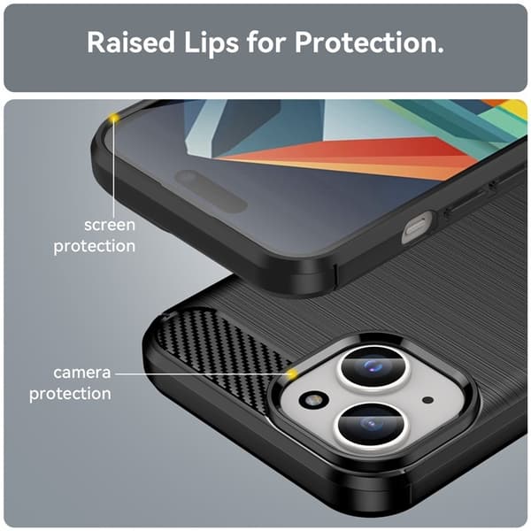 Telefontaske til iPhone 15 Plus Carbon Fiber Børstet - Sort