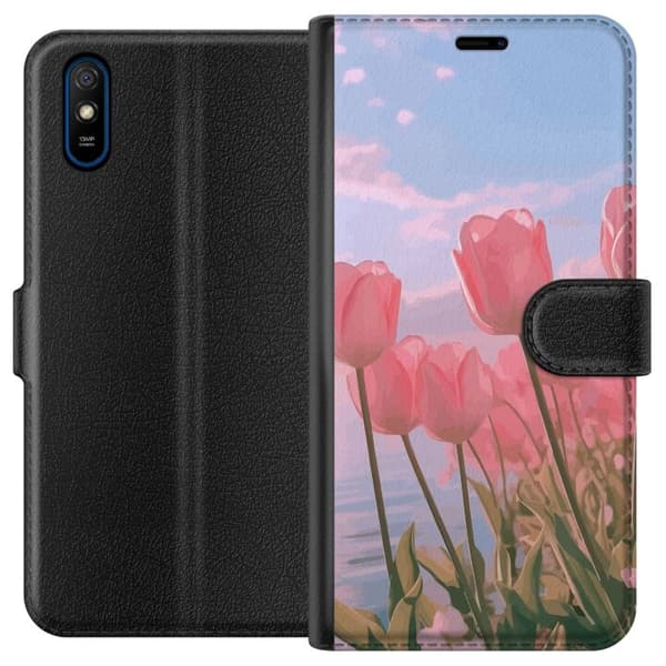 Pung Taske til Xiaomi Redmi 9A med lyserøde tulipaner