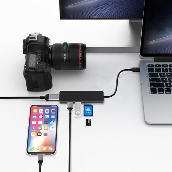 SiGN 5-i-1 USB-C Adapter HDMI 4K MicroSD Maks 15W 5V 3A - Sort