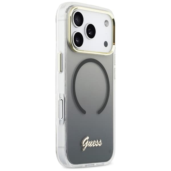 Guess Telefontaske Til iPhone 17 Pro Max MagSafe IML Gradient Script Metal - Sort