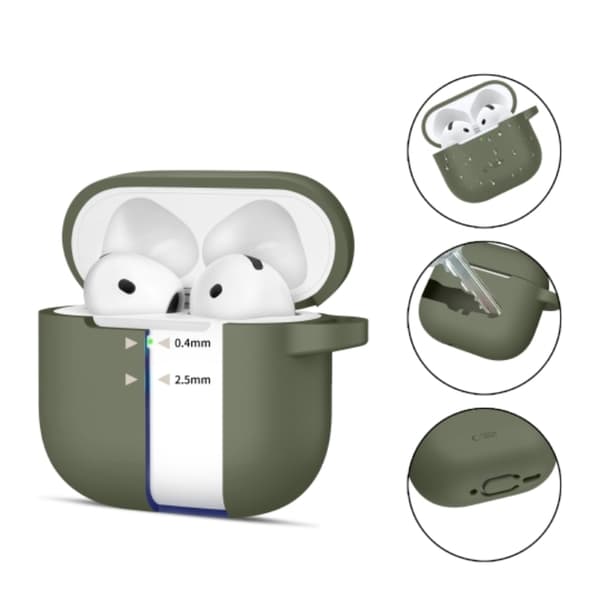 Tech-Protect Airpods 4 Skal Silikon Hook - Olive grön