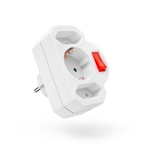 HAMA Adapter 3-vejs med afbryderadapter hvid