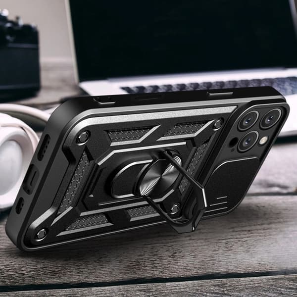Telefontaske til iPhone 16 Pro Max Hybrid Armor Camshield - Sort