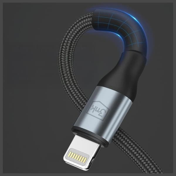 3MK USB-A til Lightning 12W Kabel 5V/2.4A 1m N-SERIE Hyper - Sort