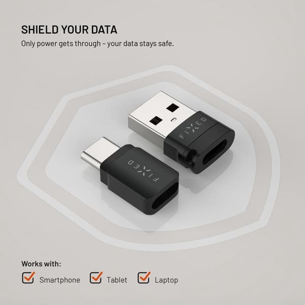 FIXED Data Blocker 2i1 USB-A & USB-C 240W til sikker opladning Sort