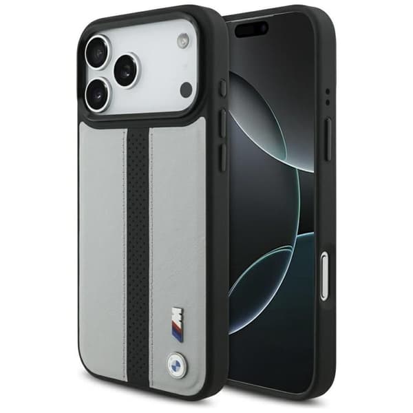 BMW telefontaske til iPhone 17 Pro Max MagSafe M perforeret stribe logo - grå