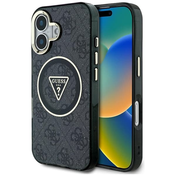 Guess Telefontaske til iPhone 16 Magsafe Glitter - Sort