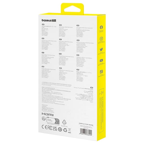 Baseus 7i1 HDMI-Hub USB-C PD 4K 60Hz USB-C 3xUSB 3.0 SD microSD - Grå