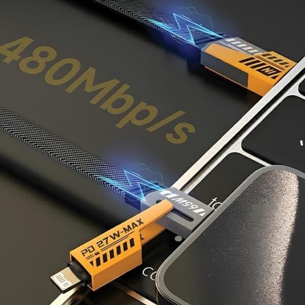 Awei 4in1 USB-C til USB-C USB-A Lightning 1.2m kabel - sort