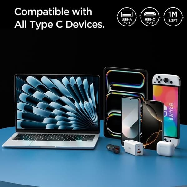 Spigen USB-A till USB-C kabel Essential 1m 60W - Vit