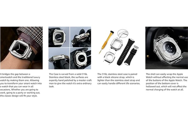 Apple Watch 7/8/9 (45mm) Luksusrem Armor Rustfrit Stål - Sort/Rød