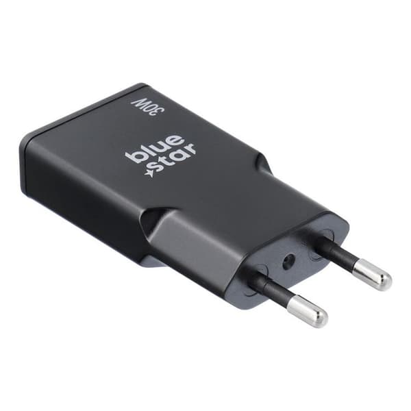 Blue Star Hurtigoplader PD 30W 2xUSB-C GaN QC4.0 3A - Sort