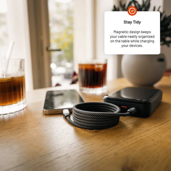 FIXED MAGNETIC 240W USB-C/C sammenfiltringsfri kabel 2m Sort