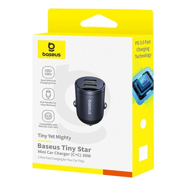 Baseus Billaddare 2x USB-C 30W Tiny Star - Svart