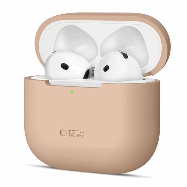Tech-Protect AirPods 4-dæksel i silikone - Cafe Latte