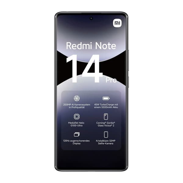 (NY) Xiaomi Redmi Note 14 Pro 8GB/256GB 4G - Midnats Sort