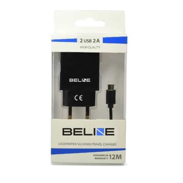 Beline Vægoplader 2x USB-A Med Micro-USB Kabel - Sort