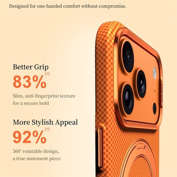 SULADA Mobilskal iPhone 17 Magsafe 360° Rotating Ringhållare - Orange