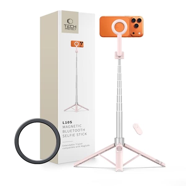Tech-Protect Trådløs Magsafe Selfiestick Tripod L10S - Rosa/Grå