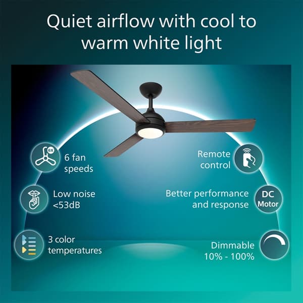 Philips Loftventilatorlampe 1.32m Velyx - Sort/Mørkt Træ