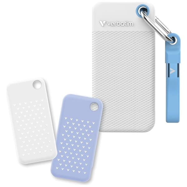 Verbatim Extern hårddisk Pocket SSD 1TB USB-C 3.2 Gen 2 - Vit/Ljusblå