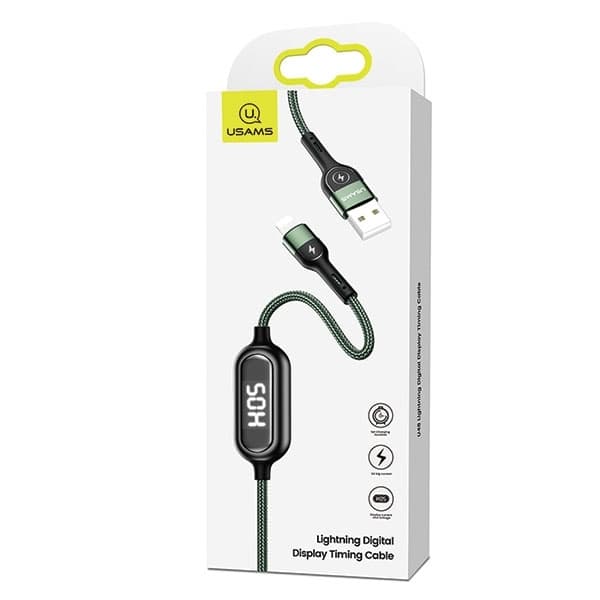 USAMS U48 Lightning Kabel flätad LED 1,2 m SJ423USB02 - Grön