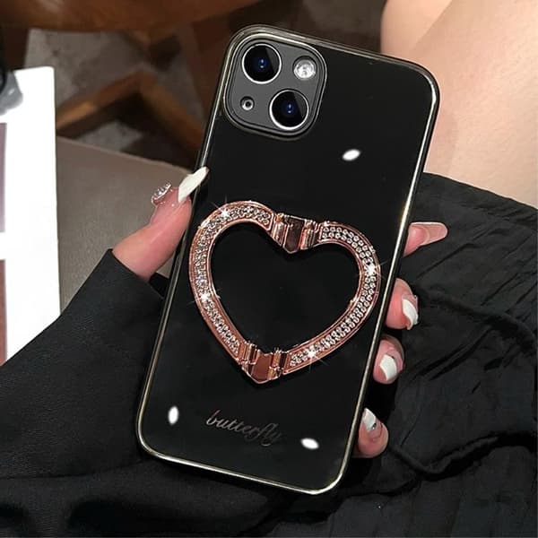 iPhone 14 Kuori Heart Kickstand - Musta