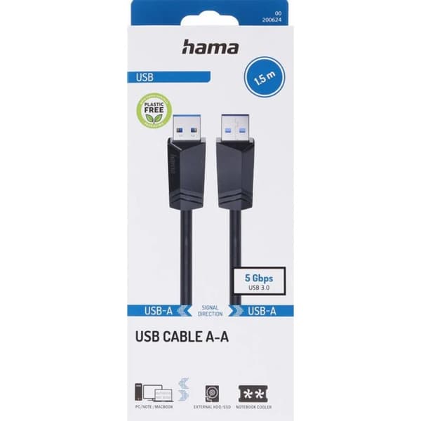 Hama USB-A–USB-A-kaapeli 1,5 m – musta