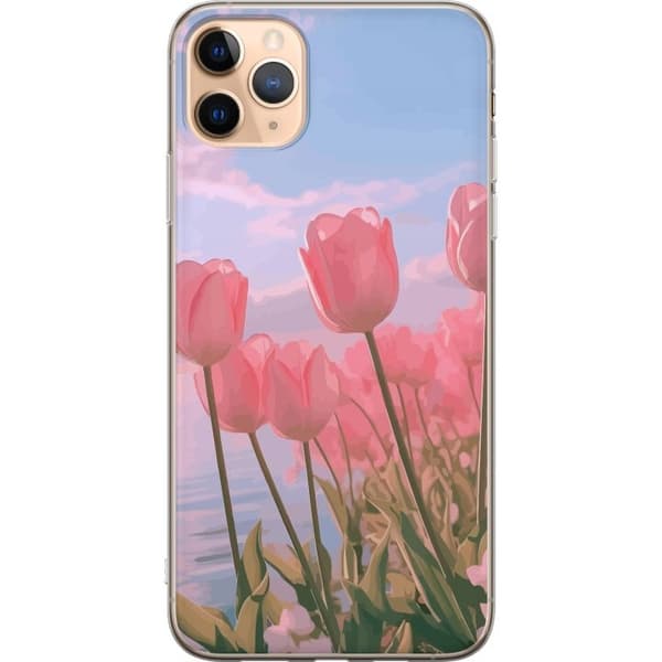 Telefontaske til Apple iPhone 11 Pro Max med lyserøde tulipaner