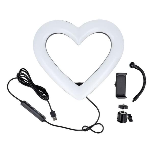 LED Ringlampe Hjerte 10 tommer med holder til mobil