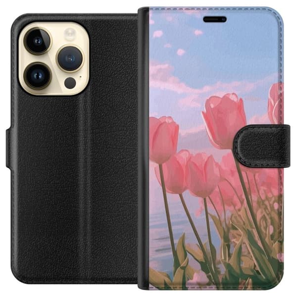 Pung Taske til Apple iPhone 14 Pro med Lyserøde Tulipaner