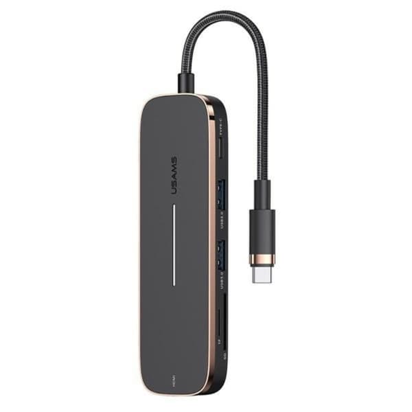 USAMS Adapter Hubb 2xUSB-A USB-C HDMI MicroSD SD - Svart