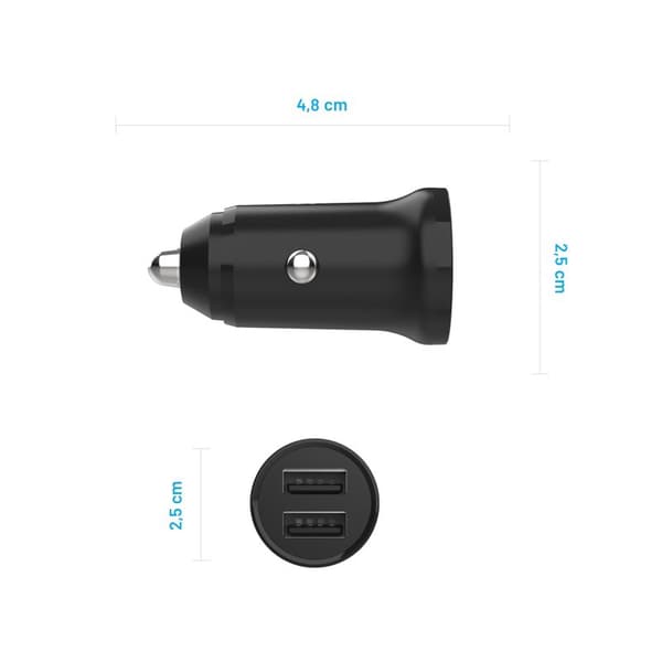 FIXED Mini Billaddare 2xUSB-A 15W 12/24V Svart