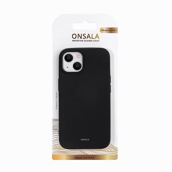 ONSALA iPhone 14 Plus Silikonikuori Chalk - Musta