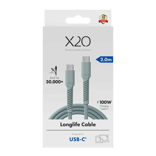 X2O Longlife 100W USB-C/C-kabel 2 m molnblå