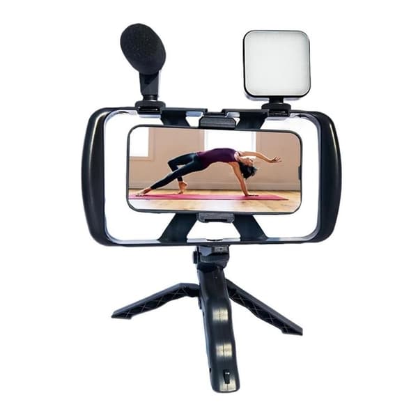 Selfie Stick med stativ til live udsendelse med LED-blitz og mikrofon