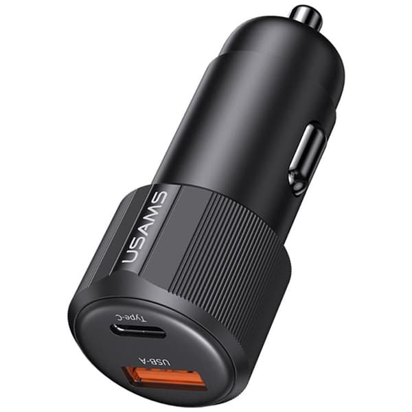 USAMS Biloplader 60W 1xUSB-A 1xUSB-C YT - Sort