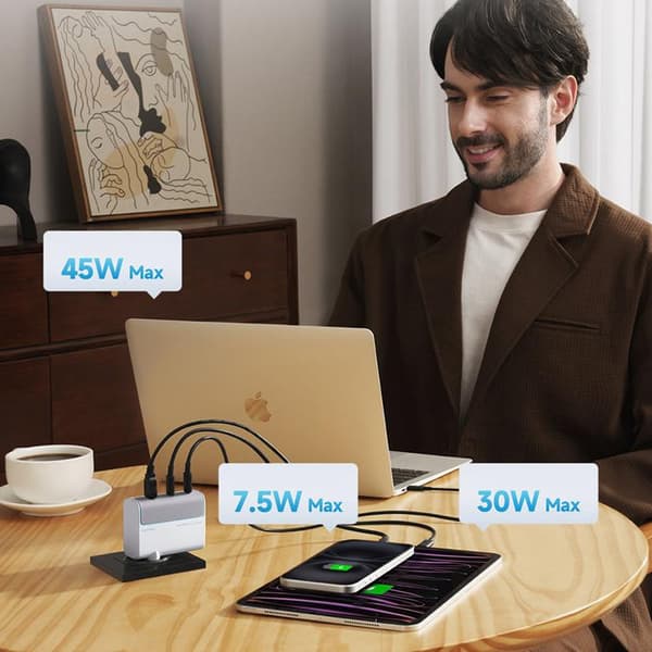 Cuktech Hurtigoplader 100W GaN 2xUSB-C 1xUSB-A med Kabel AD1003EU - Hvid