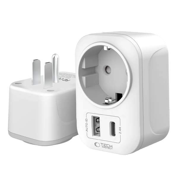 Tech-Protect Rejseadapter US til EU TA100 - Hvid