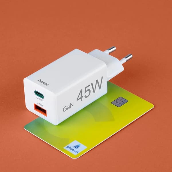 Hama Snabbladdare 45W 1xUSB-C 1xUSB-A GaN - Vit