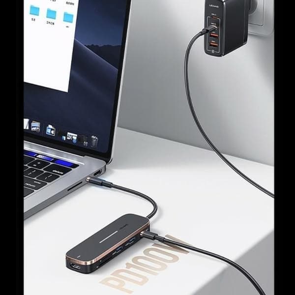 USAMS Adapter Hubb 2xUSB-A USB-C HDMI MicroSD SD - Svart