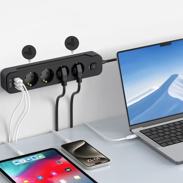 Tech-Protect Power Socket 2x USB/USB-C/4 Sockets 200Ccm - Svart
