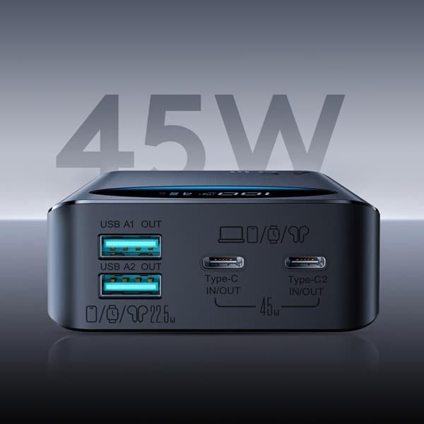 Joyroom Powerbank 20000 mAh 45W 2xUSB-A 2xUSB-C med Display - Sort