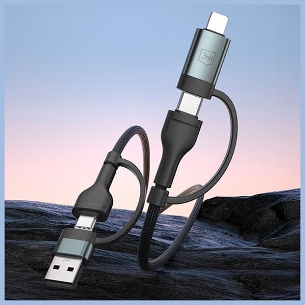 3MK USB-A/USB-C - USB-C/Lightning 60W kaapeli 9V/2A 1.2m Hyper - Musta