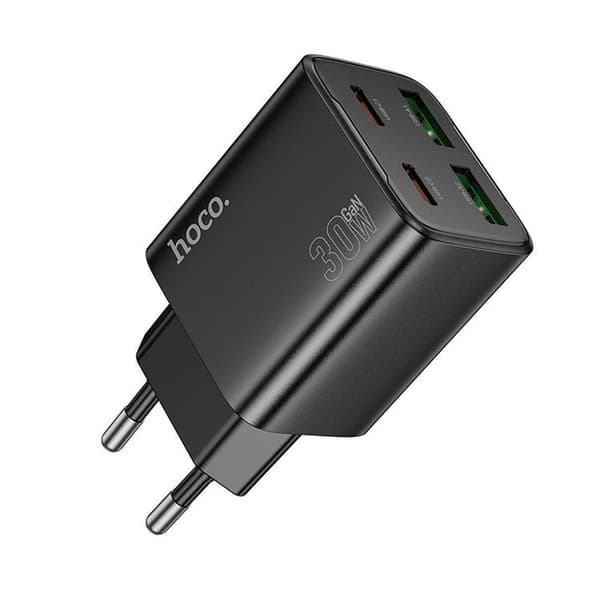 Hoco Hurtigoplader PD 30W 2xUSB-A 2xUSB-C QC3.0 3A N56 - Sort
