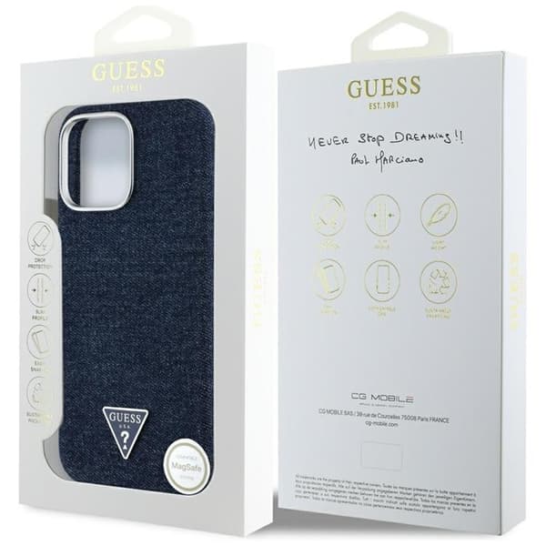 Guess Mobilskal till iPhone 16 Pro Max MagSafe Denim Triangle - Blå